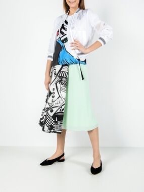 Sportmax by Max Mara Mint and Black Graphic Panel Midi Skirt